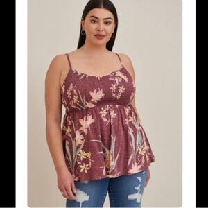 Torrid V-Neck Smocked Babydoll Tank - mauve floral
